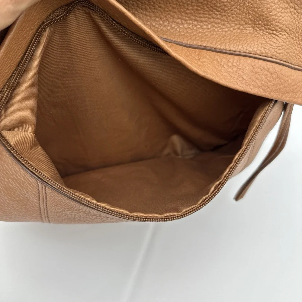 Fossil Genuine Leather Pebbled Brown Cognac Hobo Shoulder  Crossbody Bag 15x13